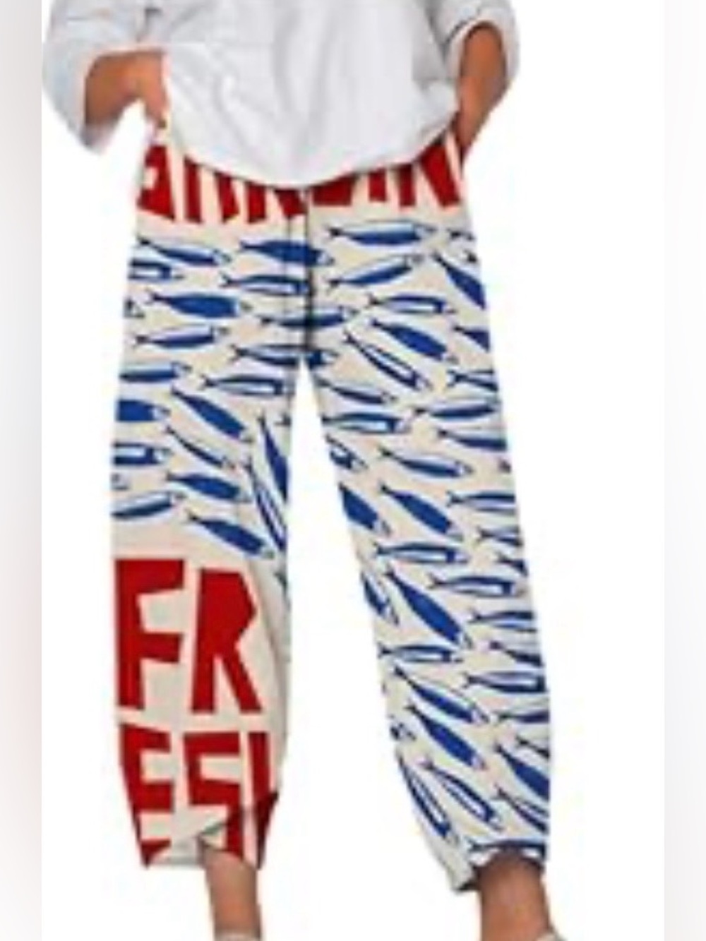 Women’s Sardine Print Wide Leg Polyester Pants Size 3XL